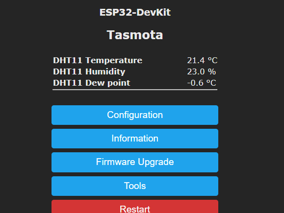 Tasmota DHT11 Homepage